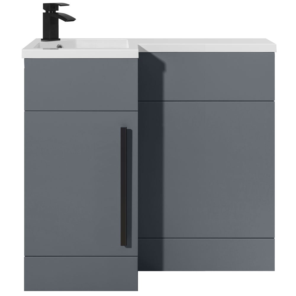Astini Ravenna 900mm Gloss Shadow Single Grey Door Black Handle Vanity Unit WC & LH Basin