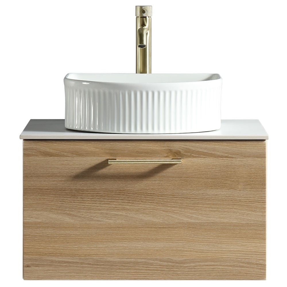 Astini Piatta 600mm Country Oak Wall Hung Vanity Unit With Counter Top