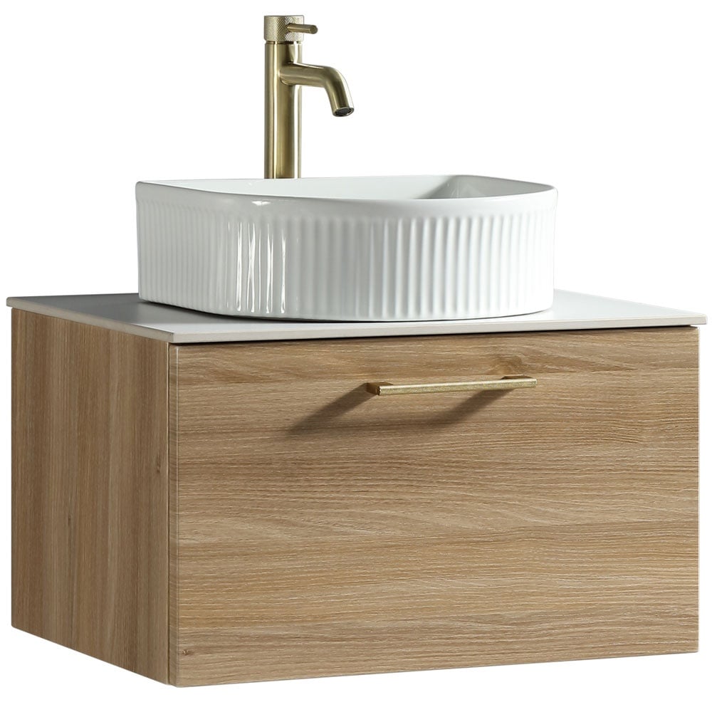 Astini Piatta 600mm Country Oak Wall Hung Vanity Unit With Counter Top