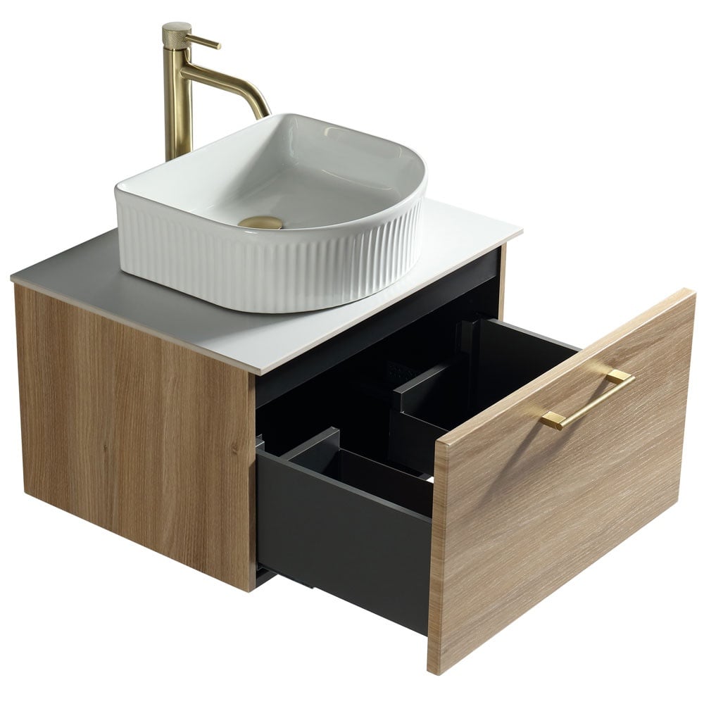 Astini Piatta 600mm Country Oak Wall Hung Vanity Unit With Counter Top