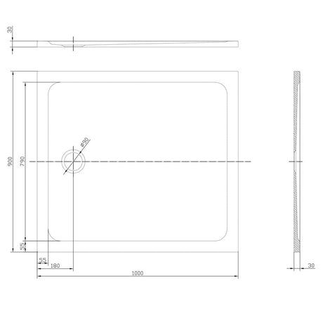 Astini White Rectangular Low Profile Shower Tray 1000x900mm