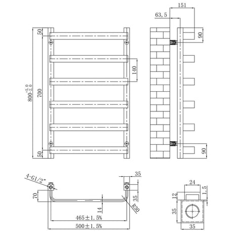 Astini Hastings Brass 800x500mm Heated Towel Rail
