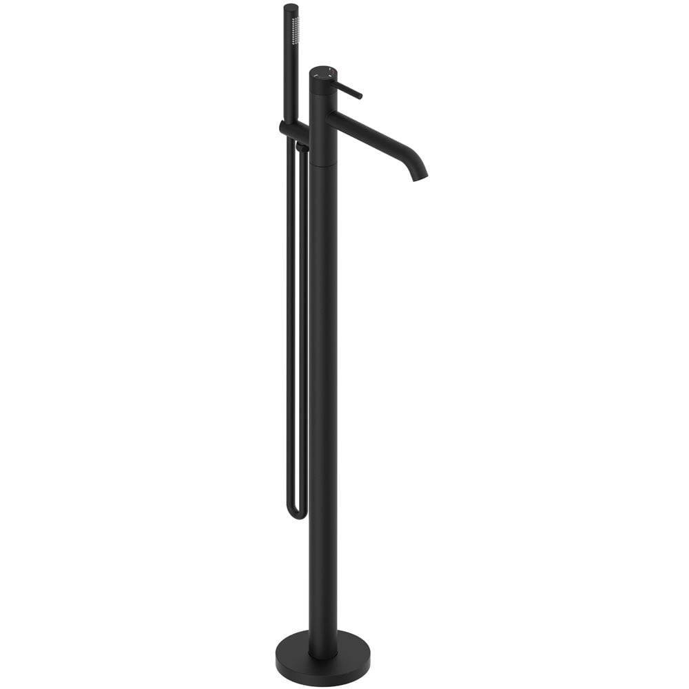 Astini Redondo Matte Black Round Freestanding Bath Tap with Shower Mixer