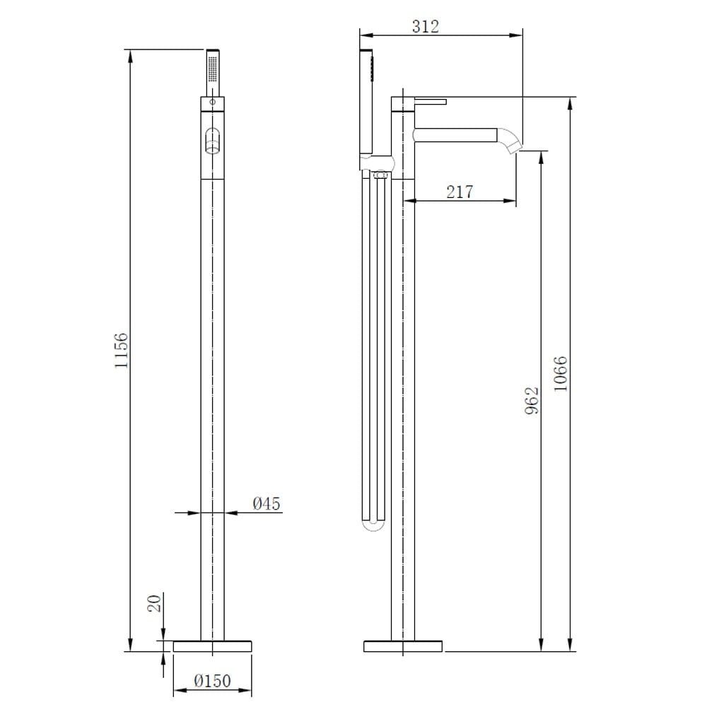 Astini Redondo Brushed Brass Round Freestanding Bath Tap with Shower Mixer