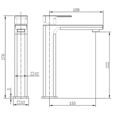 Astini Quadrado Matte Black Square Tall Basin Mixer Tap & Waste