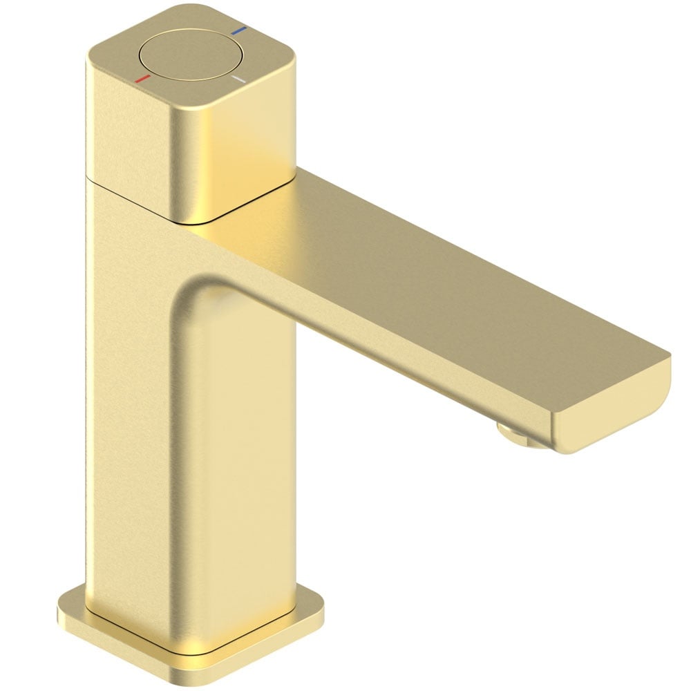 Astini Quadrado Brushed Brass Square Push Button Basin Mixer Tap & Waste