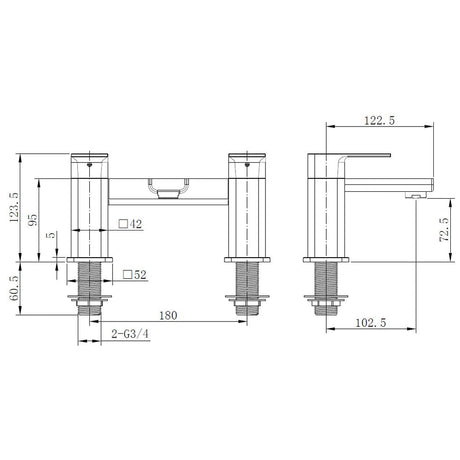Astini Quadrado Matte Black Square Deck Mounted Bath Filler Tap
