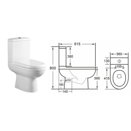 Astini Plumb Essentials Close Coupled Toilet Pan, Cistern & Soft Close Seat