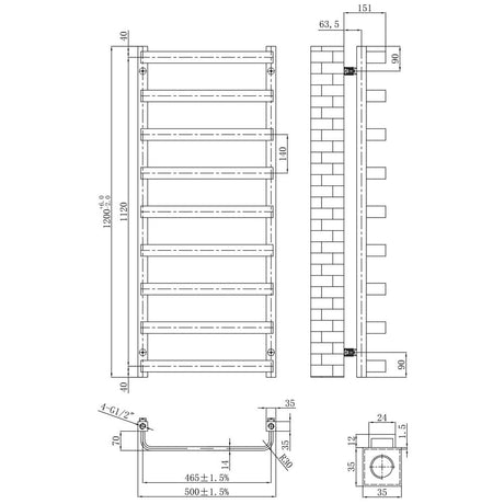 Astini Hastings Brass 1200x500mm Heated Towel Rail