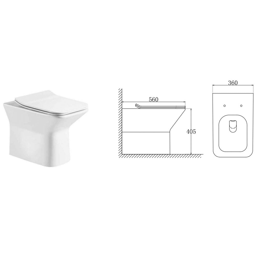 Astini Plumb Essentials White Back to Wall Rimless Toilet Pan & Seat