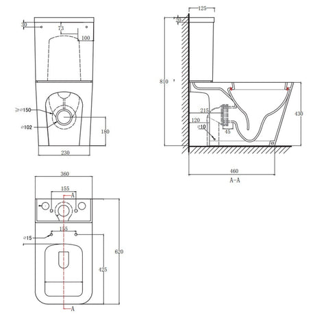 Astini Milan White Square Rimlesss Close Coupled Toilet Pan & Soft Close Seat