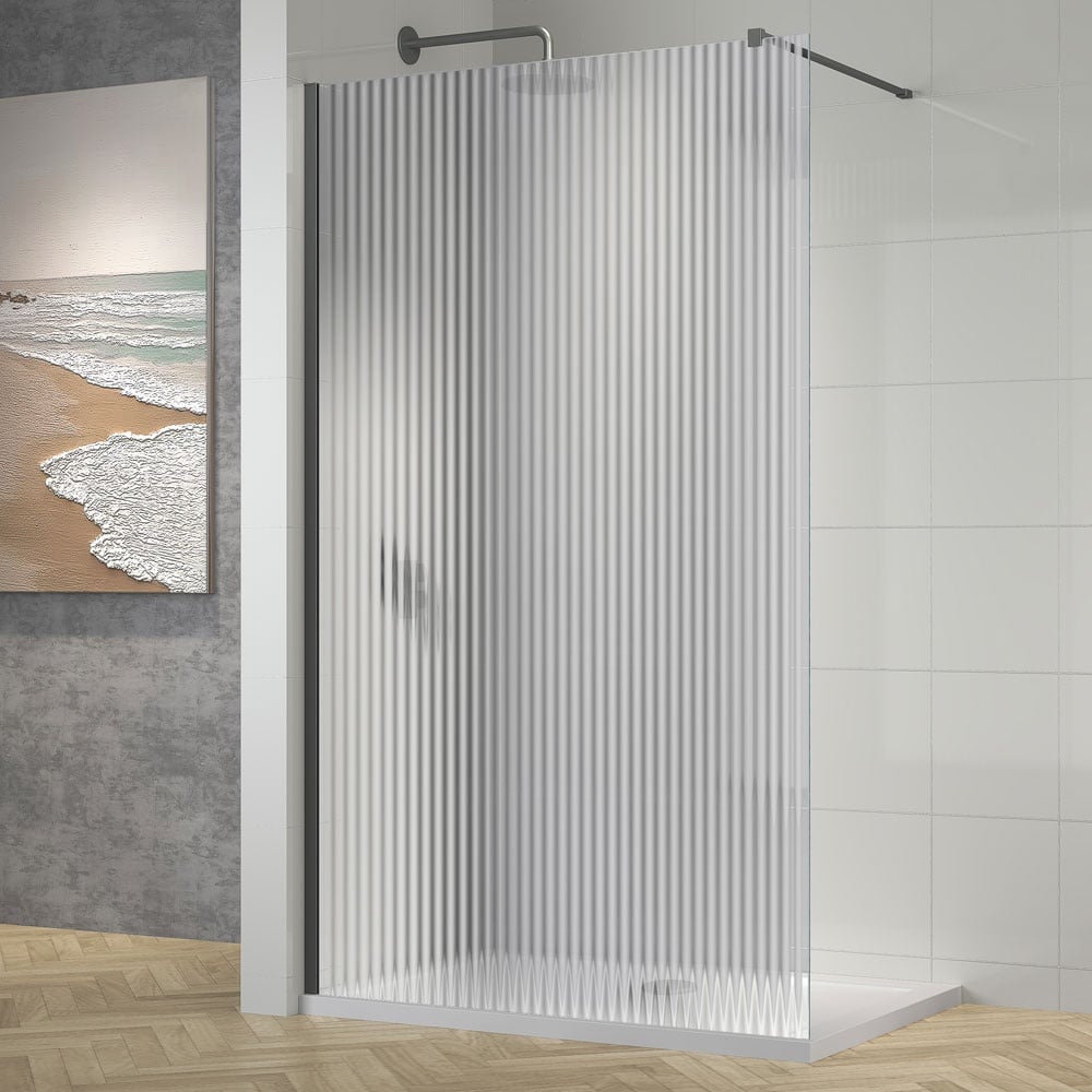 Astini TI8 Fluted Gunmetal 900x1950x8mm Wetroom Panel