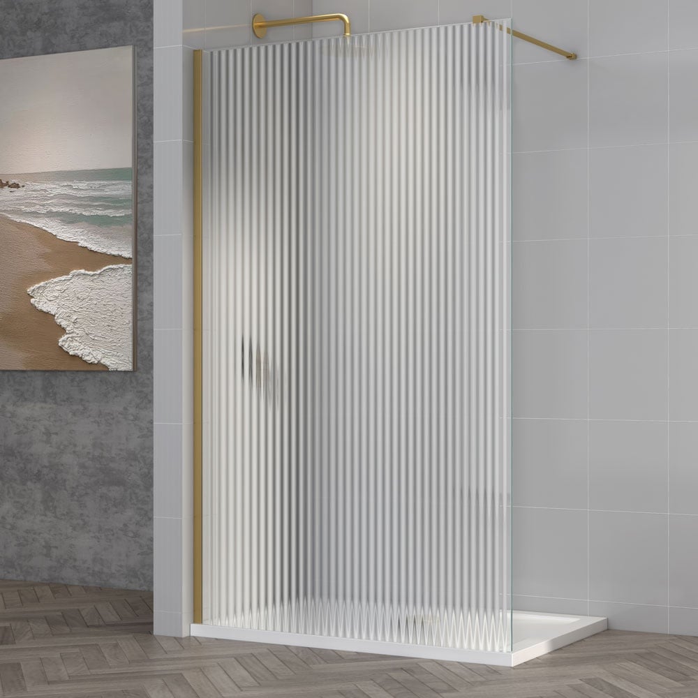 Astini TI8 Fluted Brushed Brass 800x1950x8mm Wetroom Panel