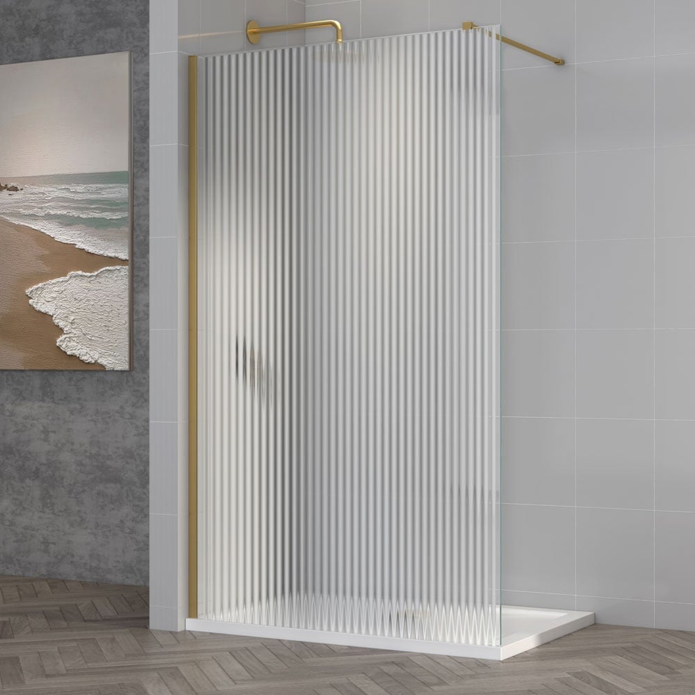 Astini TI8 Fluted Brushed Brass 1000x1950x8mm Wetroom Panel