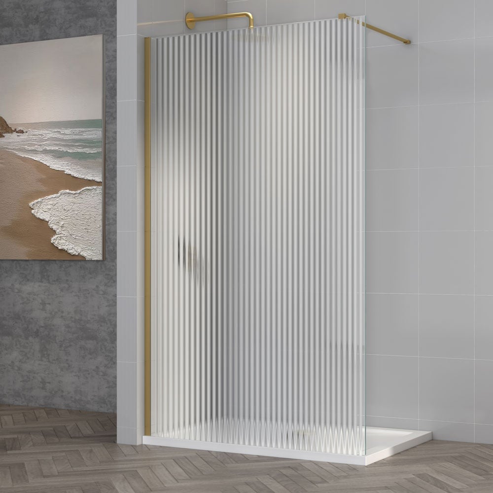 Astini TI8 Fluted Brushed Brass 1200x1950x8mm Wetroom Panel