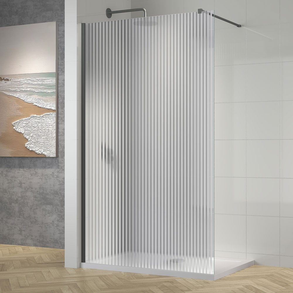 Astini TI8 Fluted Gunmetal 800x1950x8mm Wetroom Panel