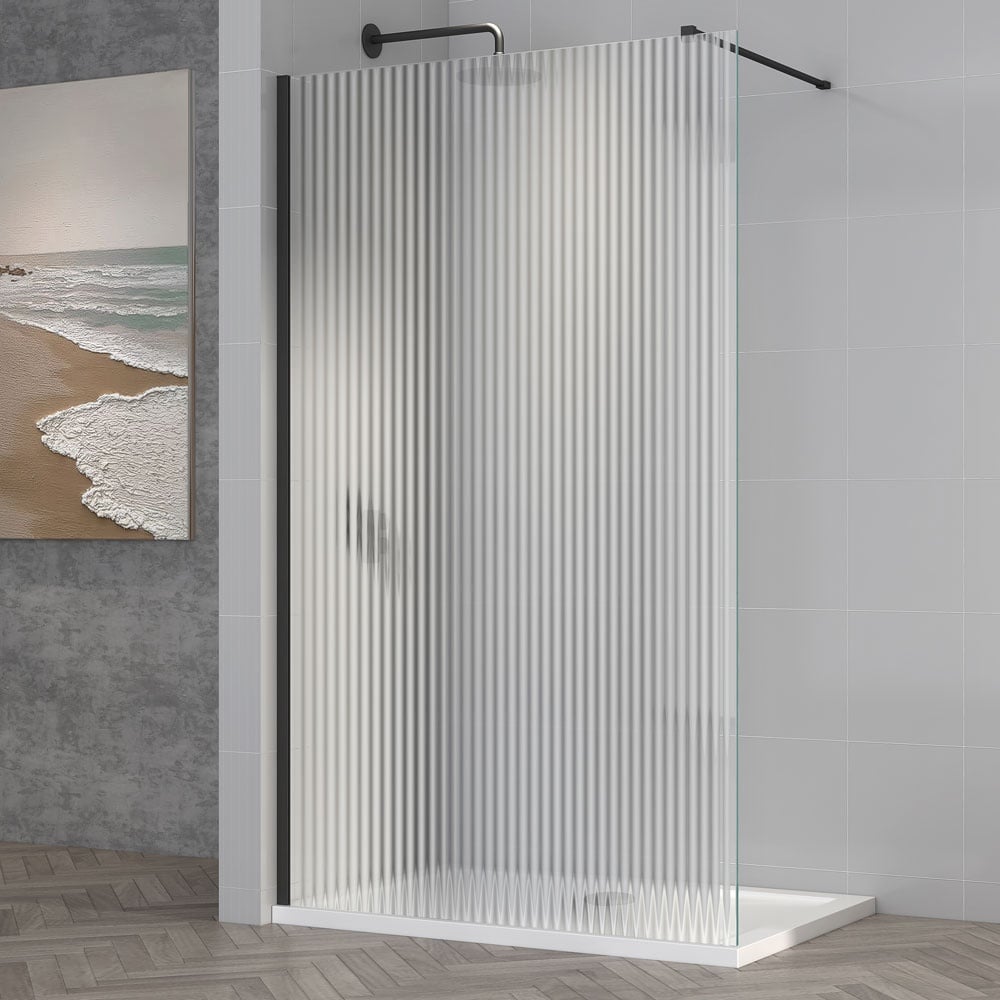 Astini TI8 Fluted Black 1100x1950x8mm Wetroom Panel