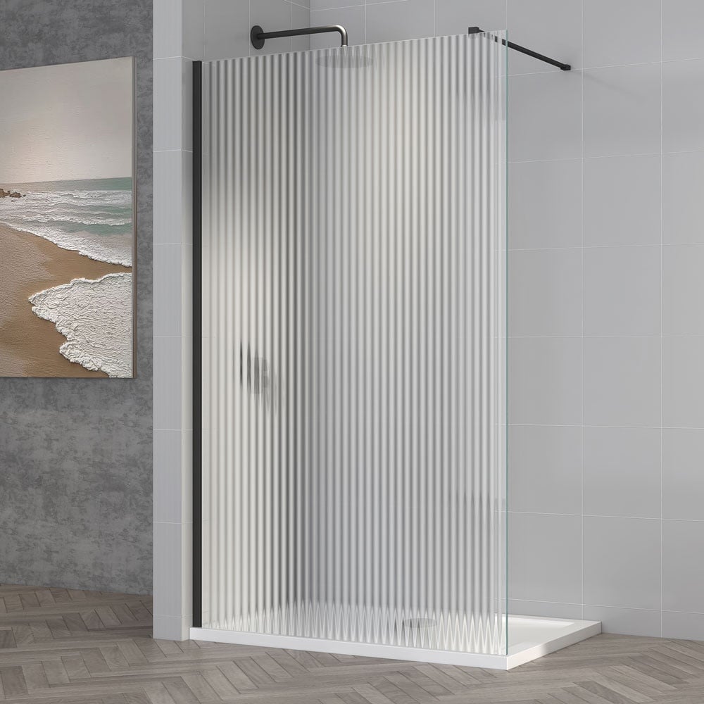 Astini TI8 Fluted Black 1200x1950x8mm Wetroom Panel