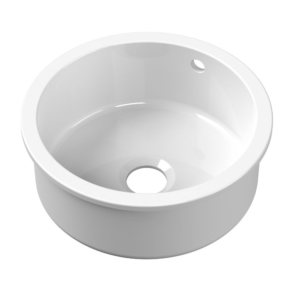 Astini Round Inset/Undermount 460 2.0 Bowl White Ceramic Kitchen Sink with Waste & Overflow