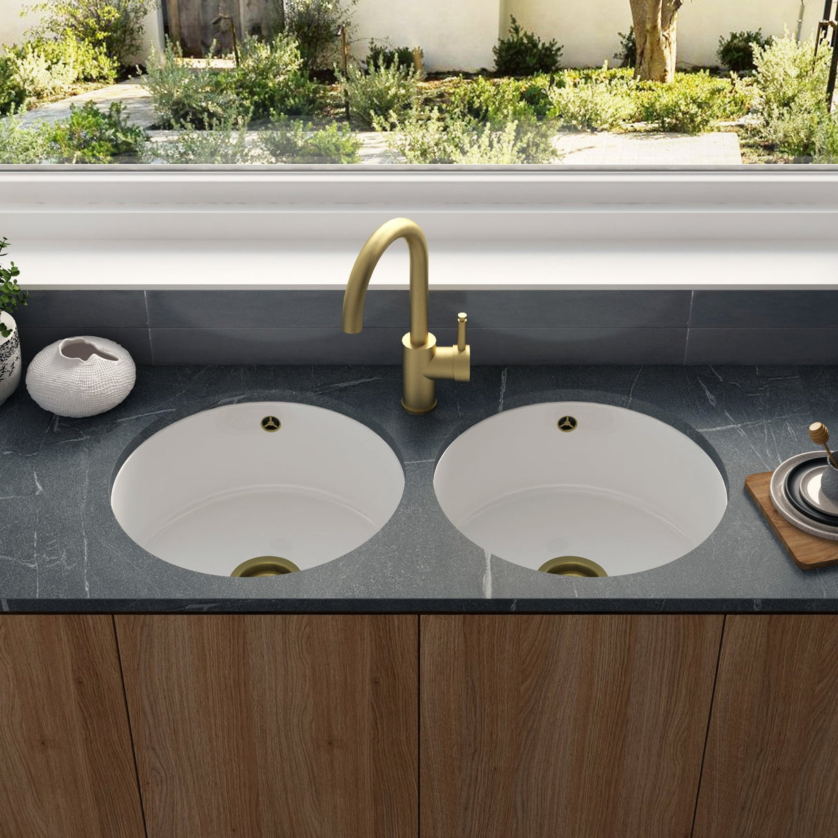 Astini Round Inset/Undermount 460 2.0 Bowl White Ceramic Kitchen Sink with Waste & Overflow