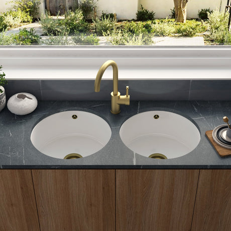 Astini Round Inset/Undermount 460 2.0 Bowl White Ceramic Kitchen Sink with Waste & Overflow