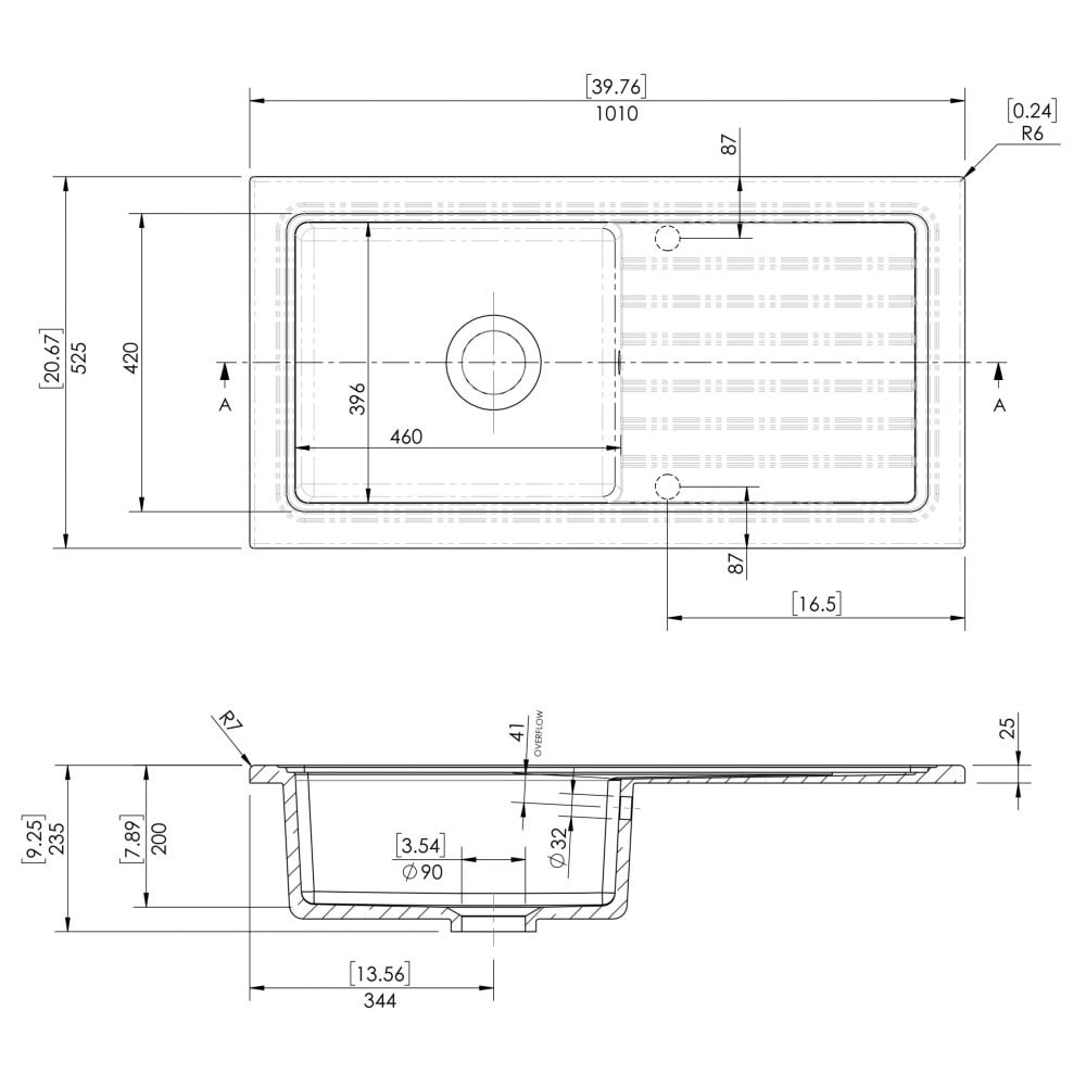 Astini Lago 100 1.0 Bowl Fireclay Ceramic Kitchen Sink with Waste & Overflow