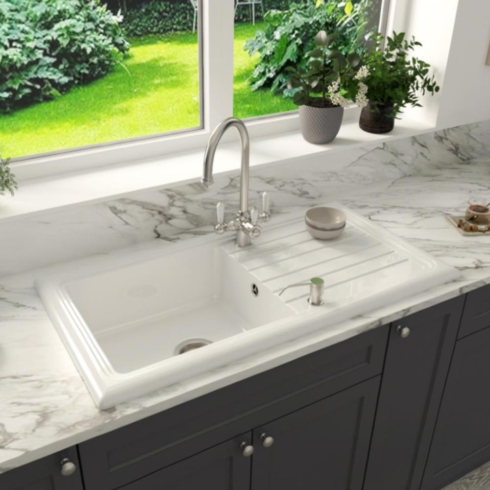 Astini Lago 100 1.0 Bowl Fireclay Ceramic Kitchen Sink with Waste & Overflow