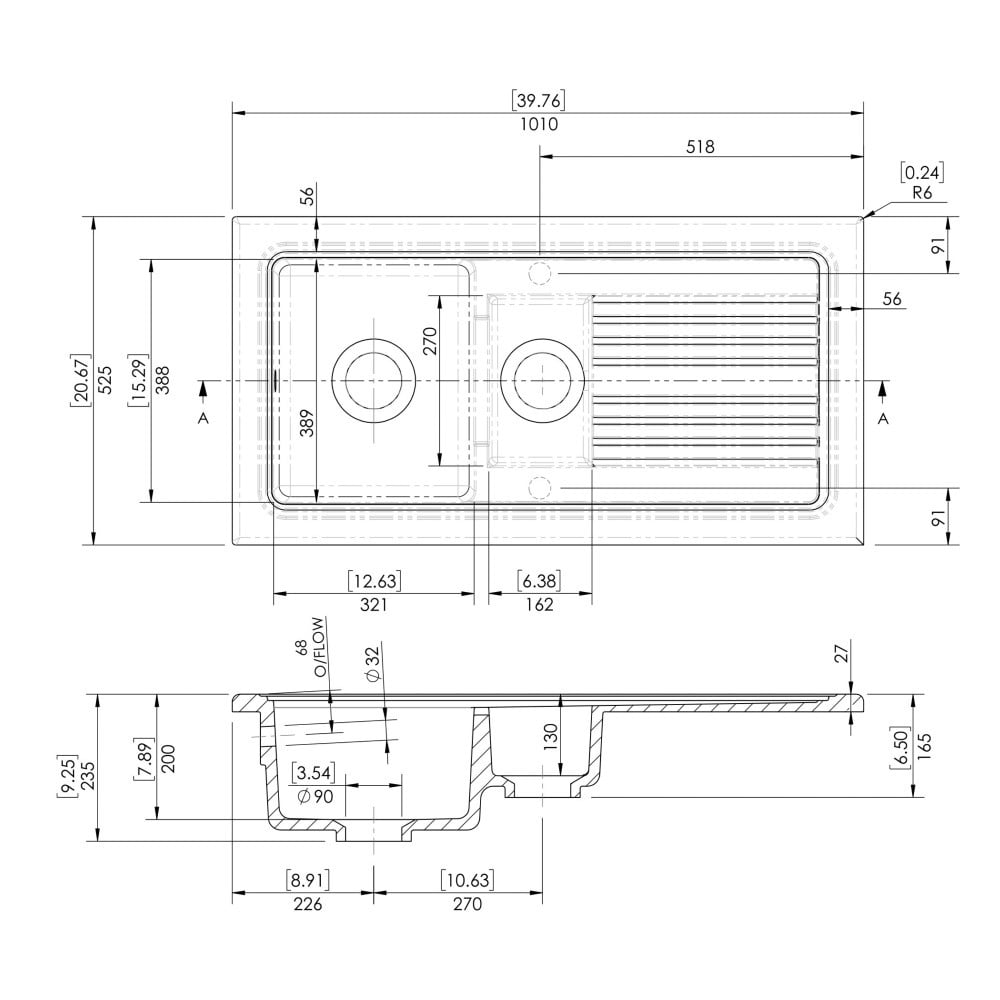 Astini Lago 150 1.5 Bowl Fireclay Ceramic Kitchen Sink with Waste & Overflow