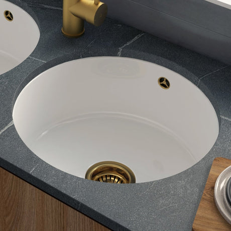 Astini Round Inset/Undermount 460 1.0 Bowl White Ceramic Kitchen Sink with Waste & Overflow