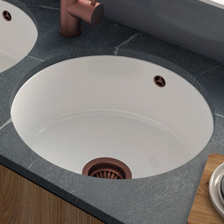 Astini Round Inset/Undermount 460 1.0 Bowl White Ceramic Kitchen Sink with Waste & Overflow
