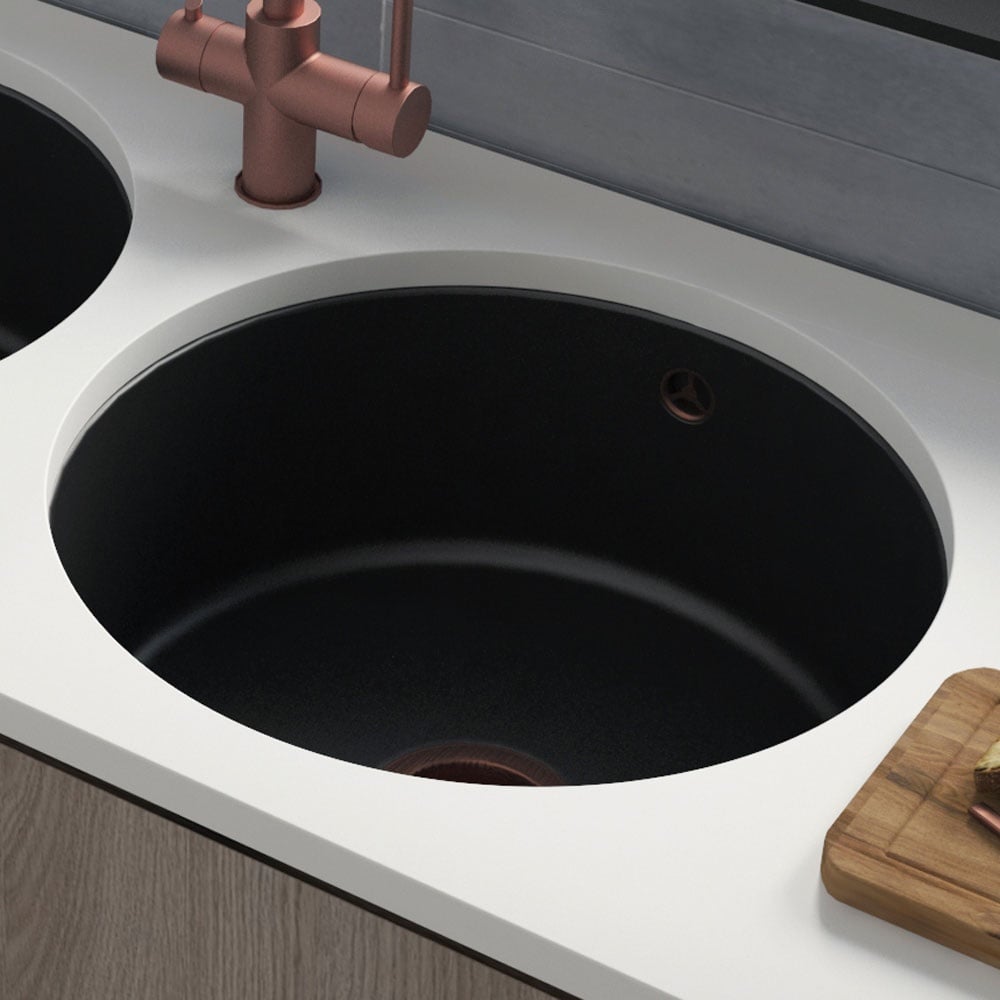 Astini Round Inset/Undermount 460 1.0 Bowl Matt Black Ceramic Kitchen Sink with Waste & Overflow