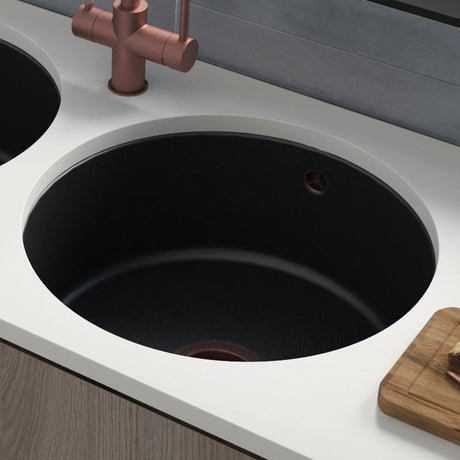 Astini Round Inset/Undermount 460 1.0 Bowl Matt Black Ceramic Kitchen Sink with Waste & Overflow