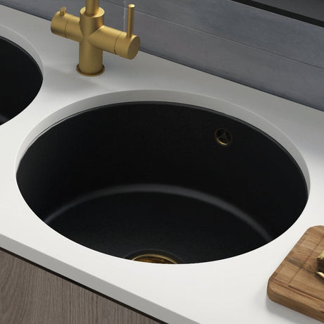 Astini Round Inset/Undermount 460 1.0 Bowl Matt Black Ceramic Kitchen Sink with Waste & Overflow