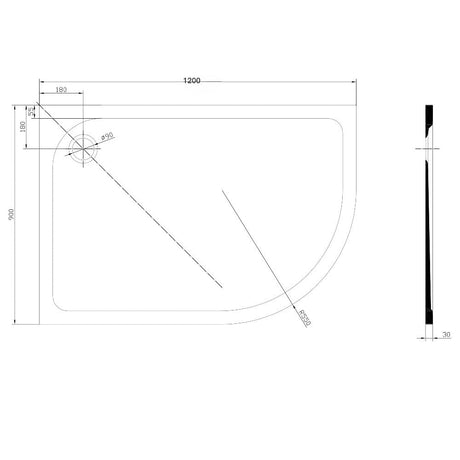 Astini White Offset Quad Low Profile Shower Tray RH 1200x900mm