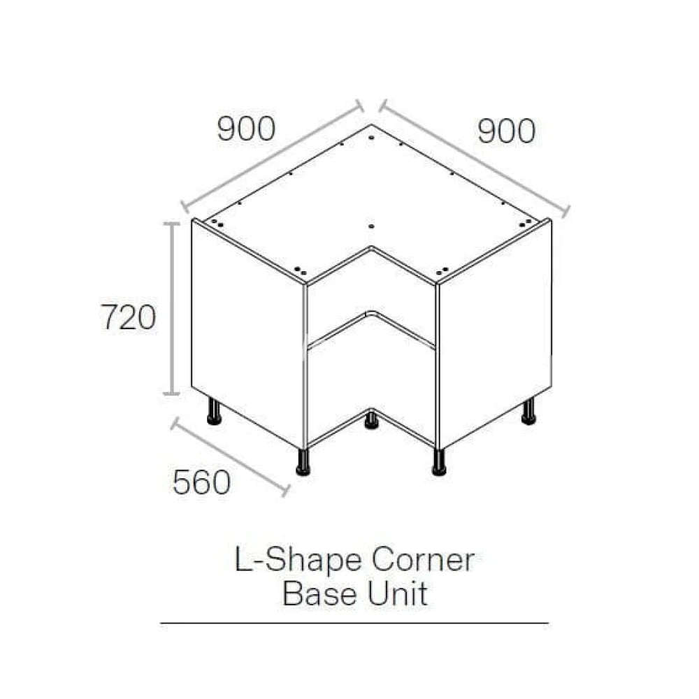 900mmx900mm L Shaped Kitchen Corner Base Cabinet  White