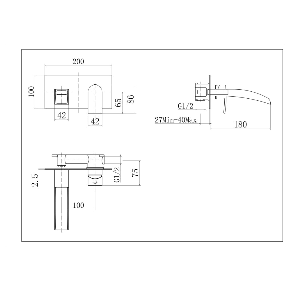 Astini Curved Waterfall Chrome Wall Mounted Basin Mixer Tap