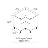 900mmx900mm Flat Pack L Shaped Kitchen Corner Base Cabinet Light Grey