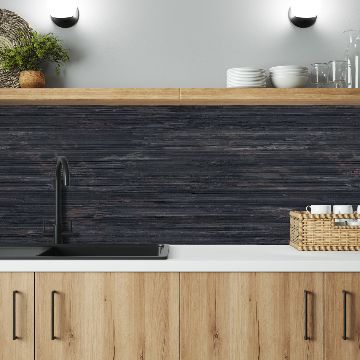 Bushboard Alloy Charred Cedar Aluminium Feature Kitchen Splashback