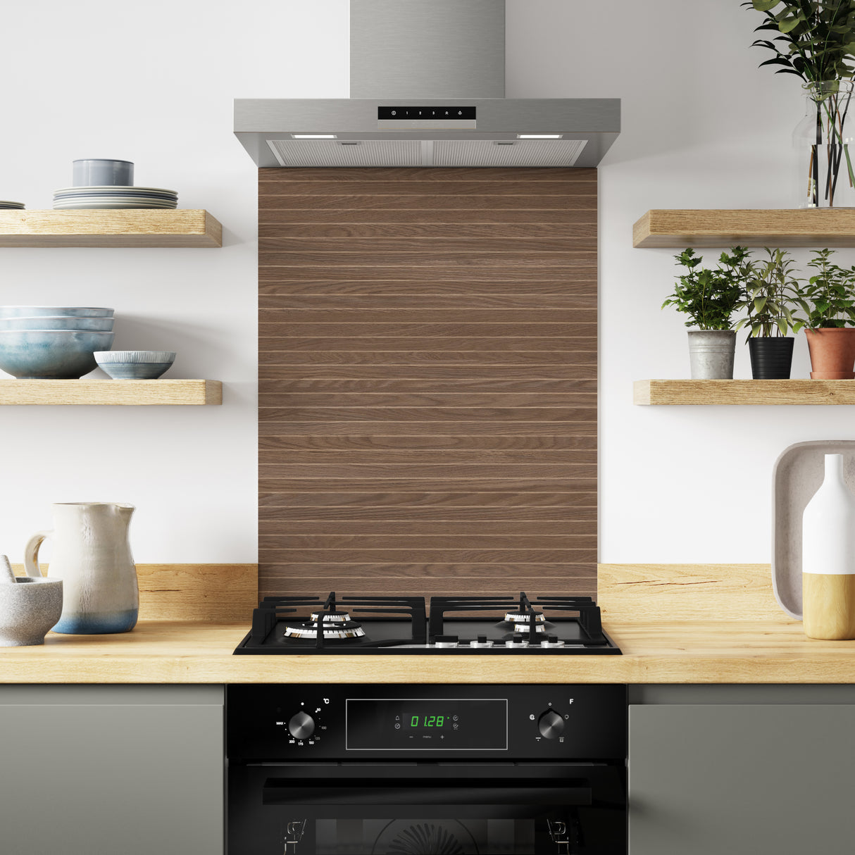 Bushboard Alloy Fluted Oak Aluminium Feature Kitchen Splashback