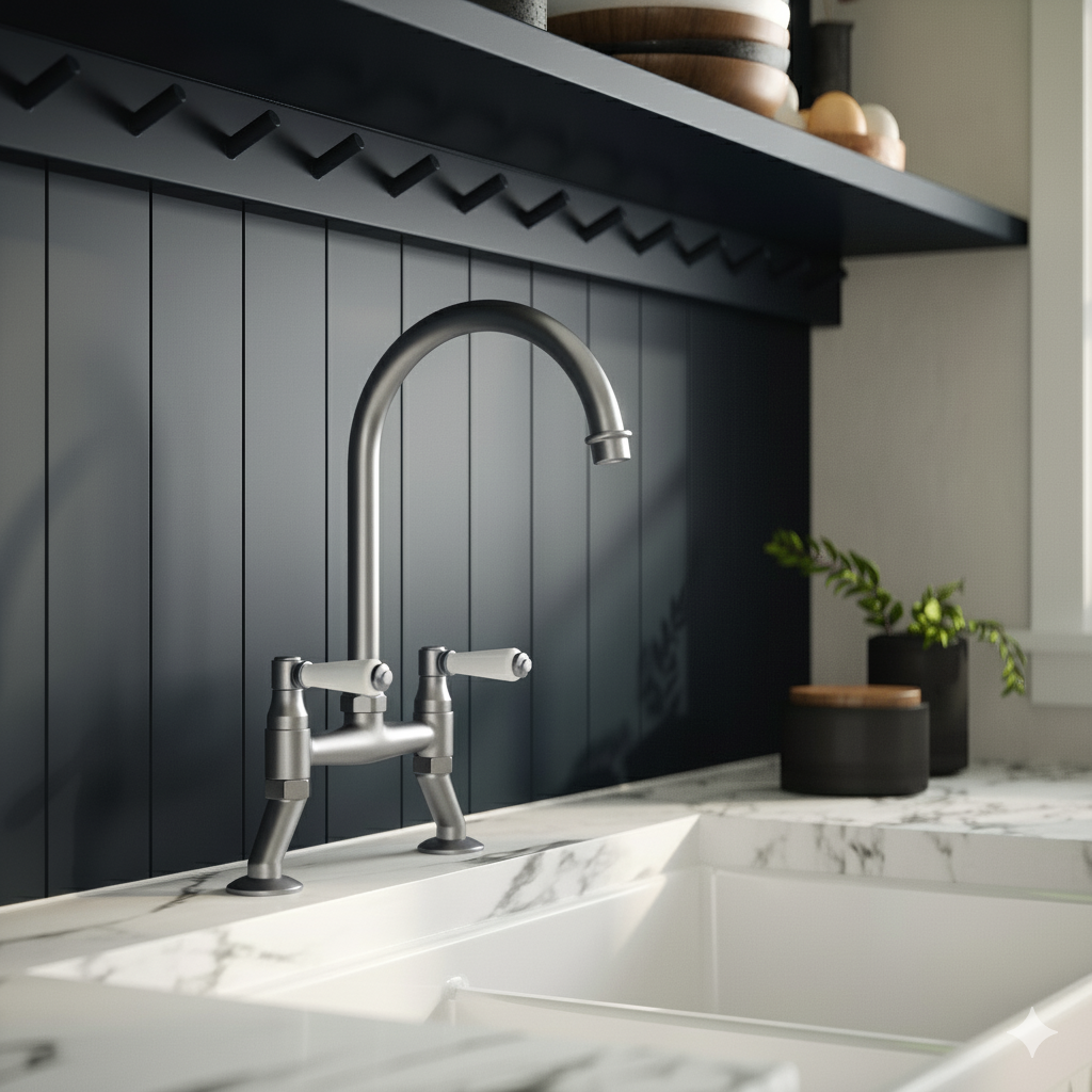 Astini Provencale Traditional Twin Lever Bridge Kitchen Mixer Tap with Ceramic Handles