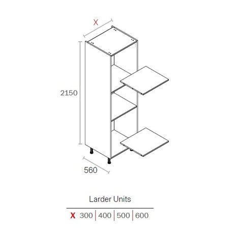 300mm Flat Pack Kitchen Tall Larder Cabinet White (2150mm H + 150mm Legs)
