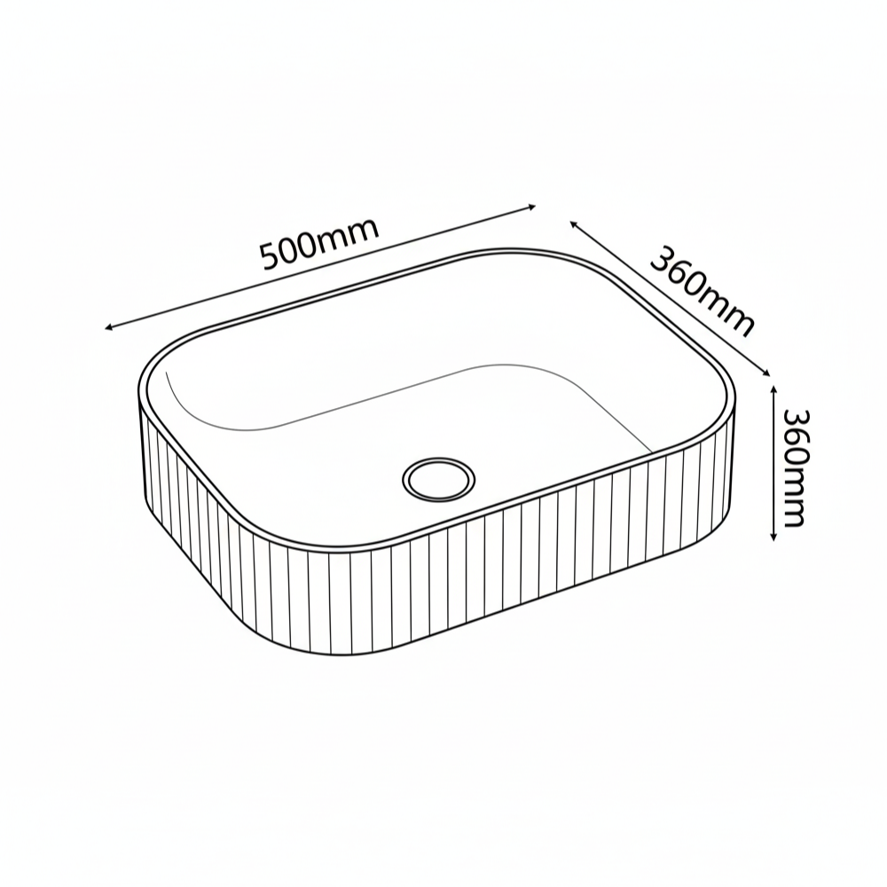 Astini Flauto 500mm Fluted Gloss White Rectangle Countertop Basin