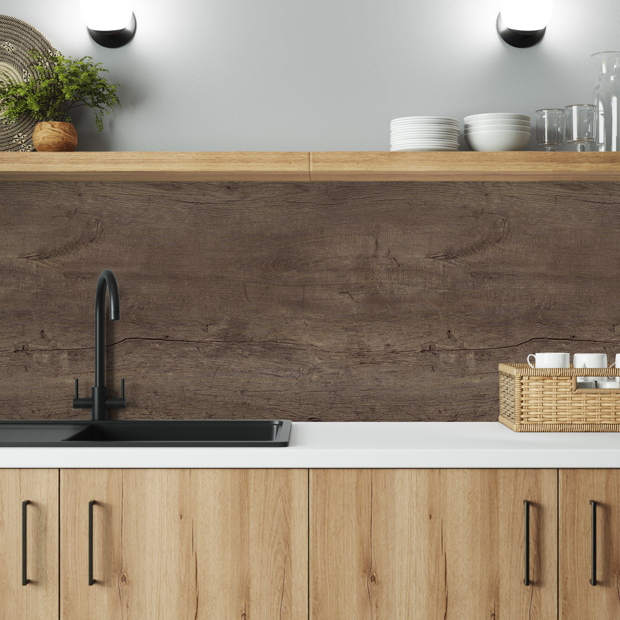 Bushboard Alloy Viking Oak Aluminium Feature Kitchen Splashback