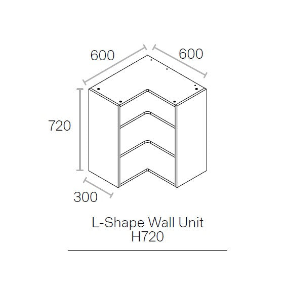 600mmx600mm Flat Pack L Shaped Kitchen Corner Wall Cabinet Light Grey
