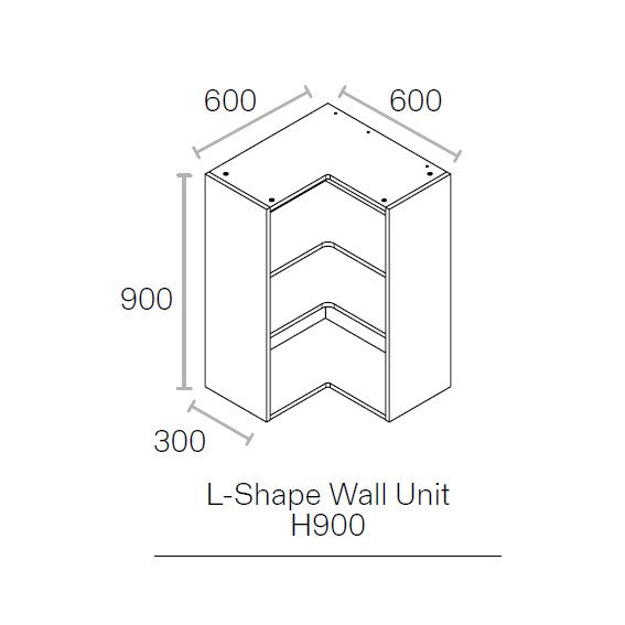 600mmx600mm Flat Pack L Shaped Kitchen Corner Extra Tall (900mm High) Wall Cabinet Light Grey