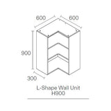 600mmx600mm Flat Pack L Shaped Kitchen Corner Extra Tall (900mm High) Wall Cabinet Light Grey
