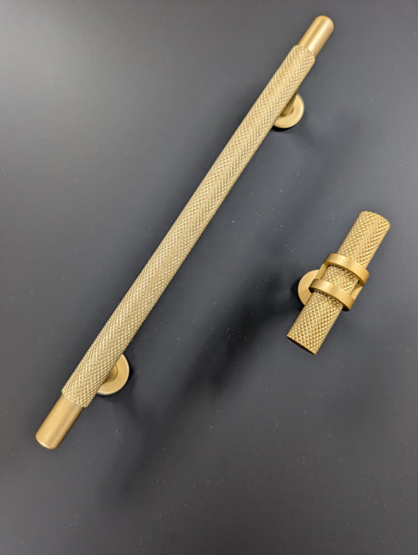 Barchester Knurled Double Ring T Knob Kitchen/Bedroom Door Knob Satin Brass