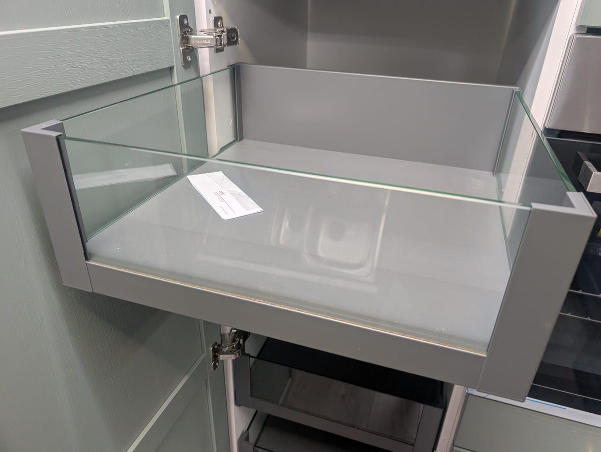 DTC Pre-Assembled Soft-Close Kitchen Drawer Box  High Inner Drawer System With Glass Sides, To Suit 400mm Wide Cabinet, 168mm High, 450mm Full Extension Dark Grey