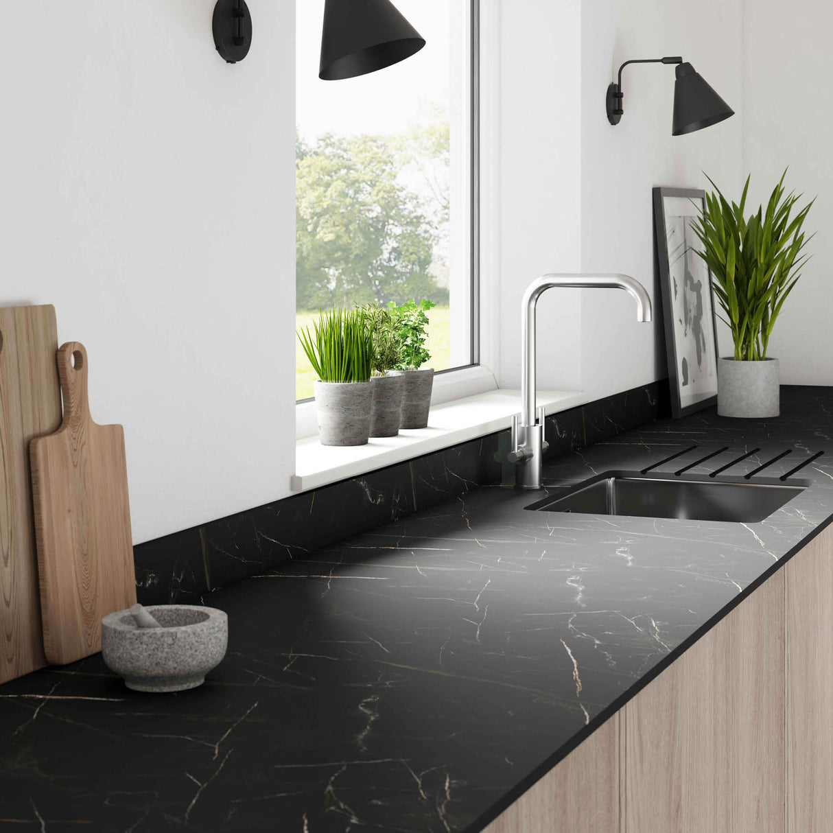 Wilsonart Zenith Don Tello Marble Compact Laminate Kitchen Worktops (Black Core)