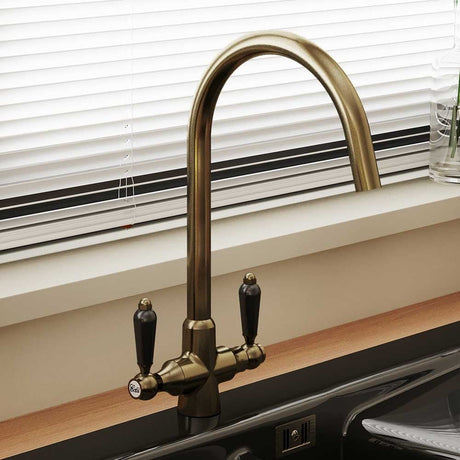 Astini Colonial Ceramic Handle Twin Lever Kitchen Mixer Tap in Classic Finishes
